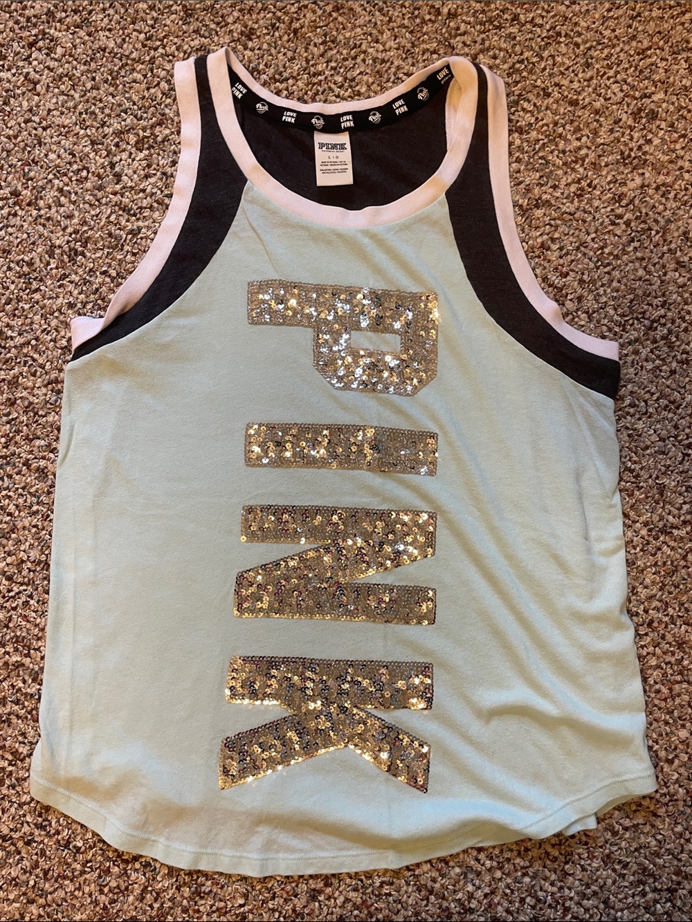 Victoria's Secret Pink Mint Sequin Logo Tank Top